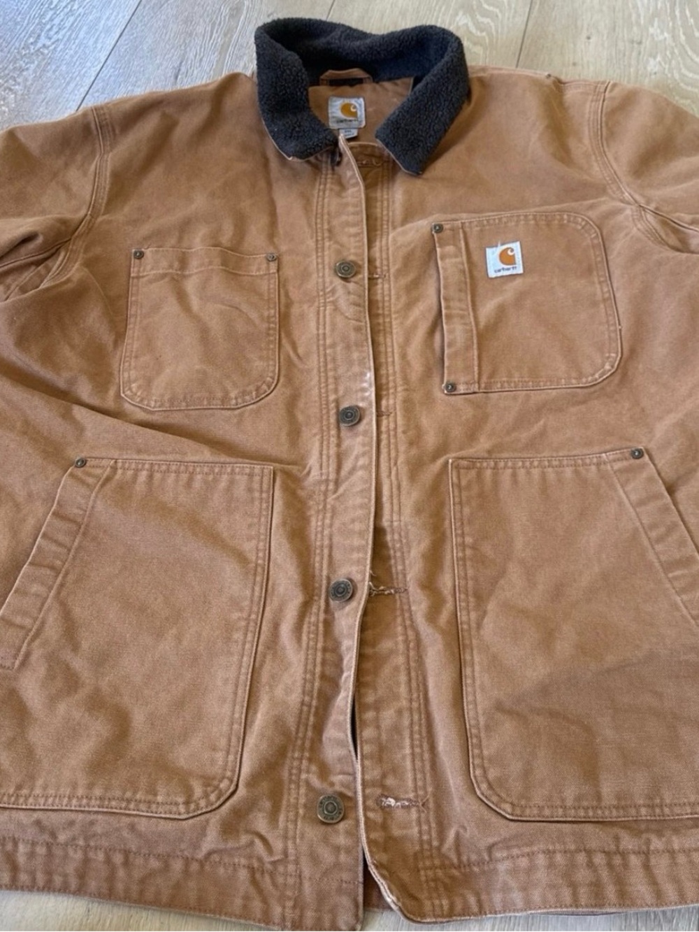 Carhartt Brown Canvas Jacket with Dark Sherpa Collar